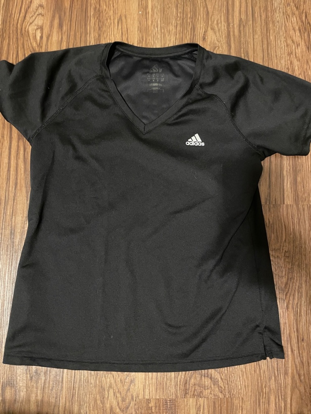 Adidas Black V-Neck Performance Tee with White Logo
